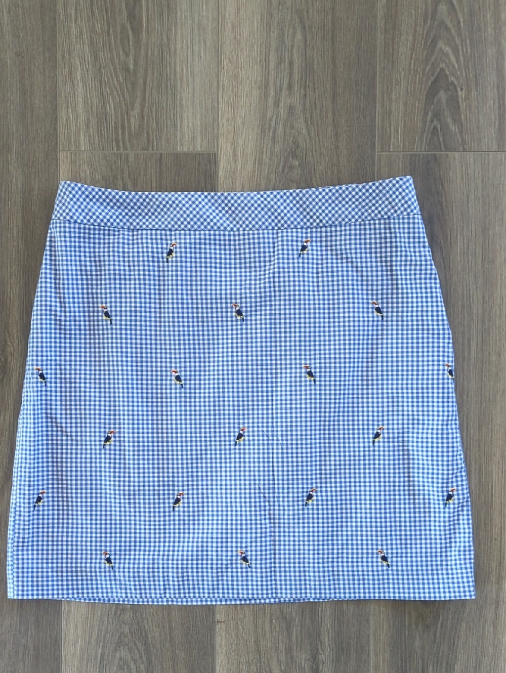 Talbots Woman's Gingham Mini Embroidered Toucans Skirt Size 12